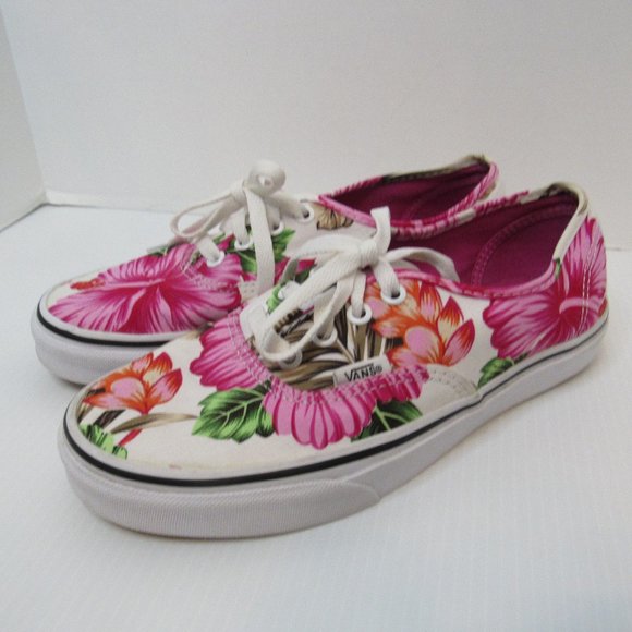 Vans Shoes - Vans Pink White Floral Hibiscus Hawaiian Casual Lace Up Shoes Womens 7.5…